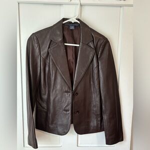 Elegant Dark Brown Women's Leather Blazer